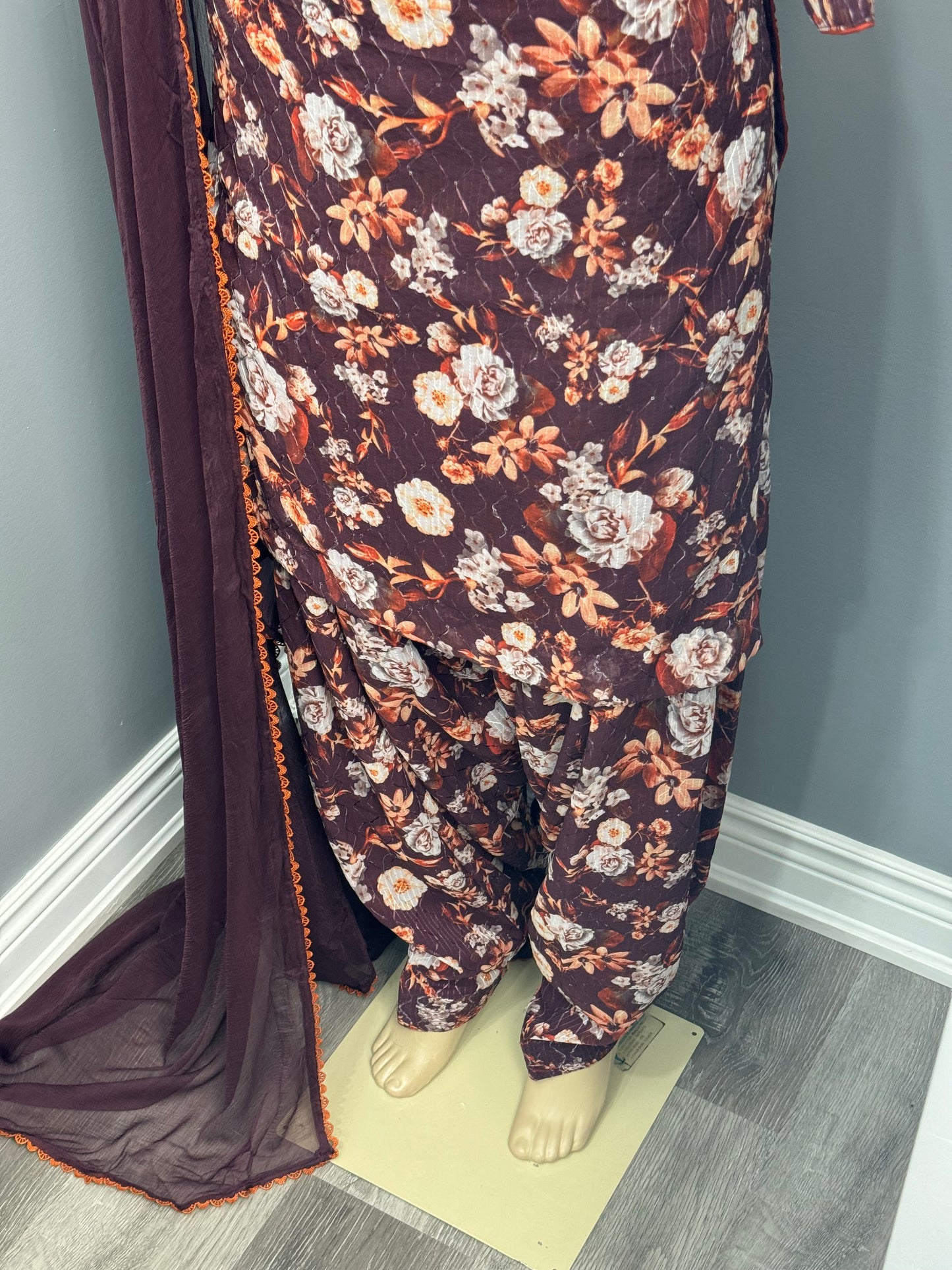 Printed Georgette Salwar Suit- Brown