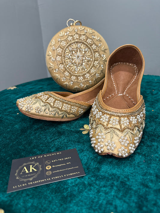 Gold Jutti And Clutch