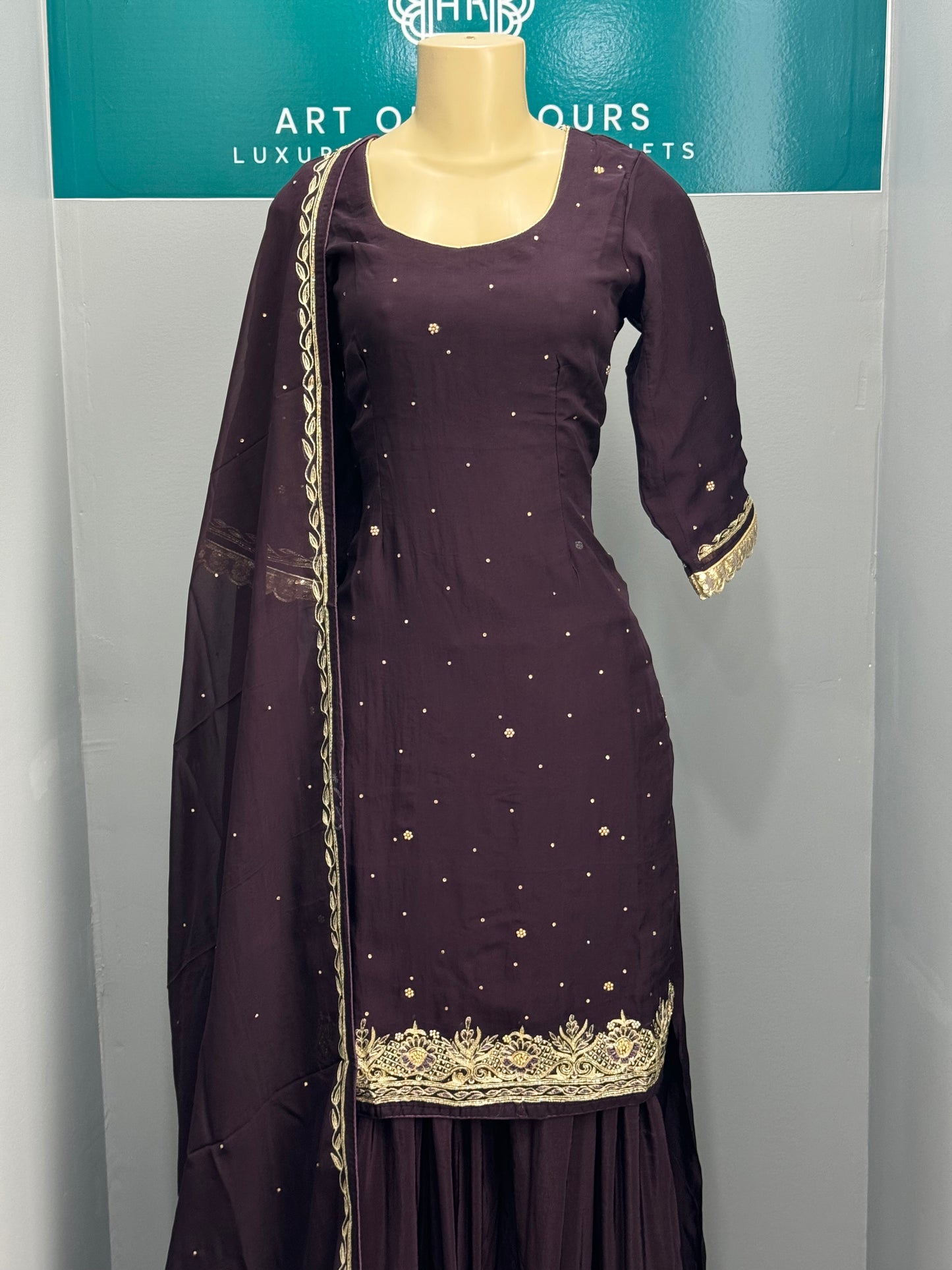 Handwork Sharara Suit- Dark Purple