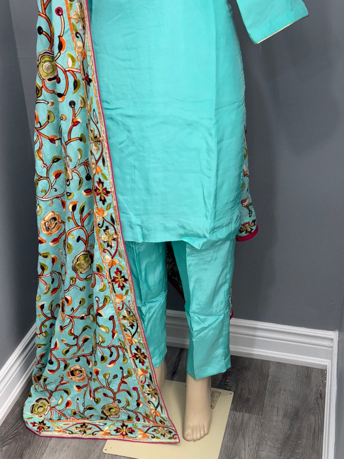 Plain Teal Pant Suit with Heavy Dupatta
