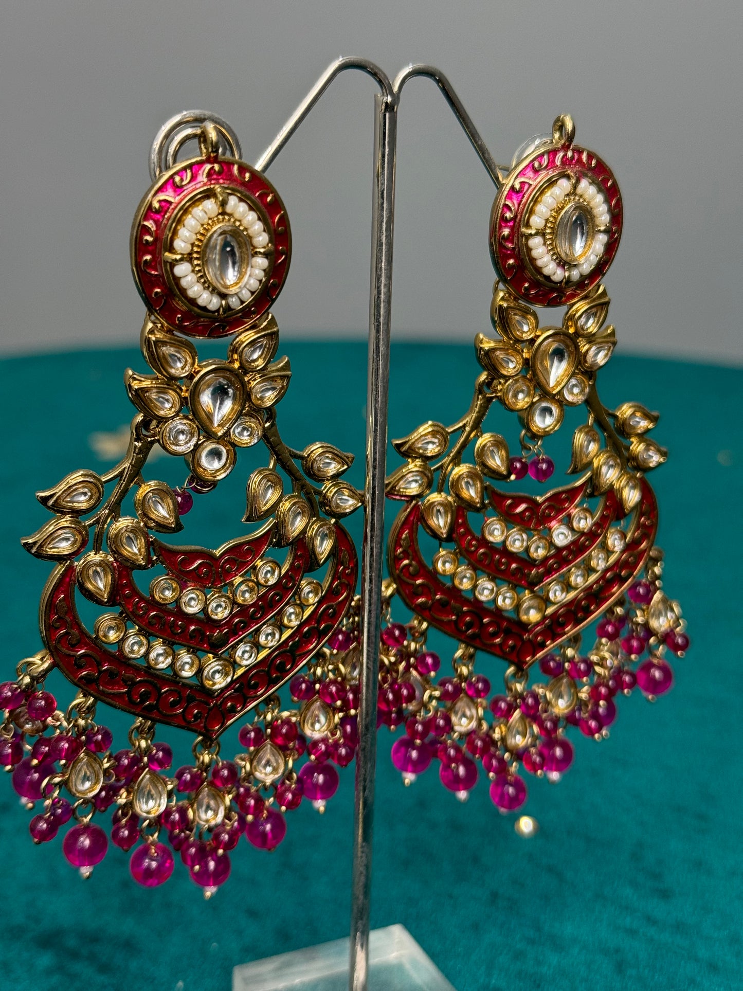 Ruby Enamel Kundan Chandbalis