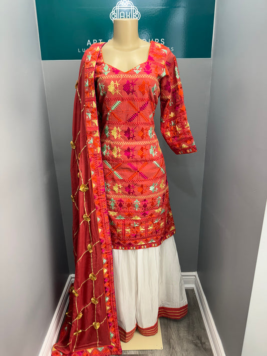 Traditional Phulkari Sharara Suit