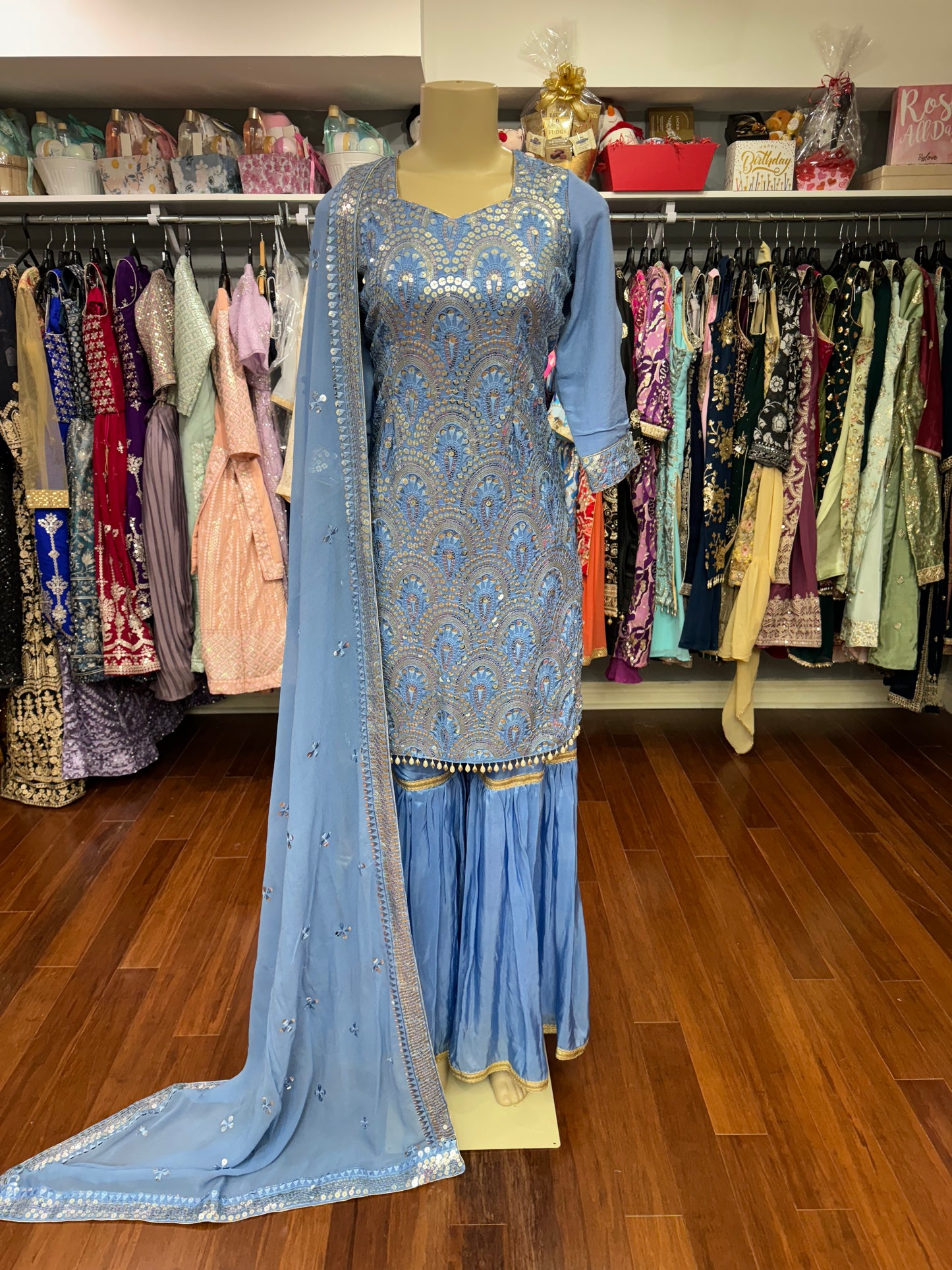 Sequence Work Ice Blue Gharara Suit