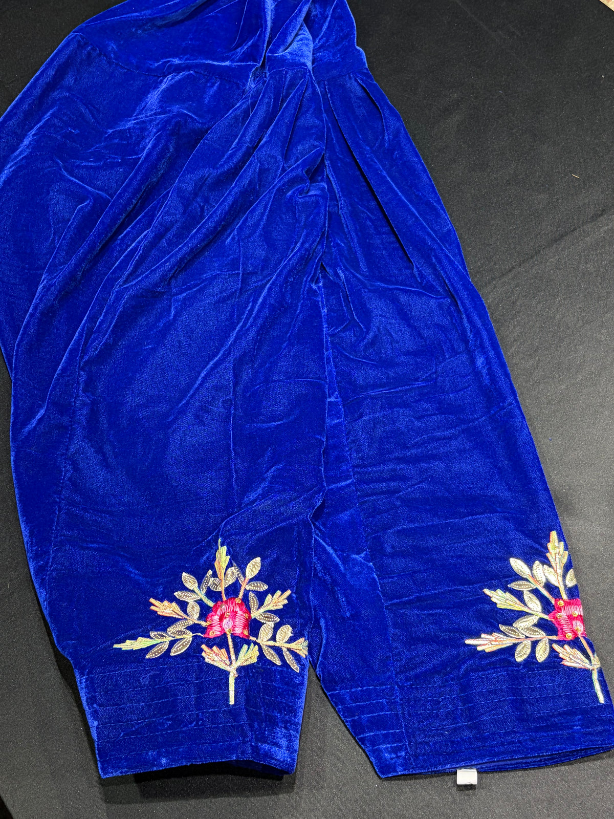 Royal Blue Velvet Gota Patti Frock Salwar