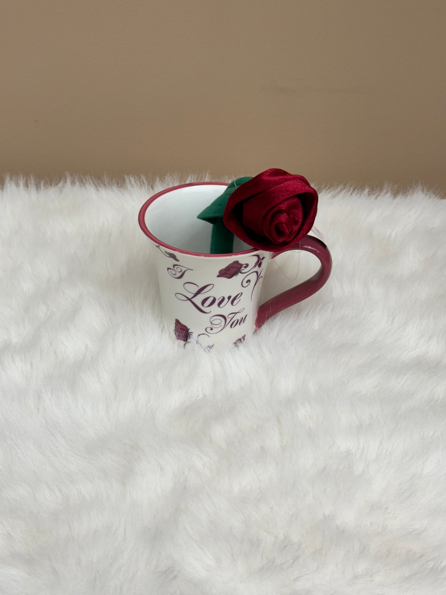 Love You Mug with Plush Rose
