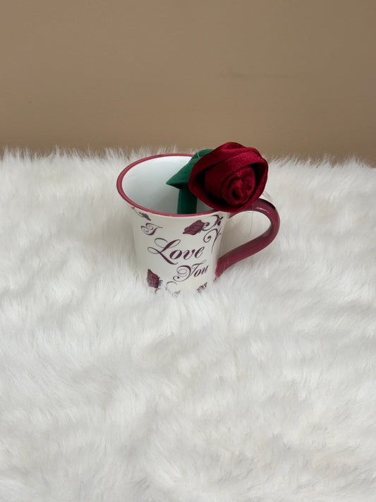 Love You Mug with Plush Rose