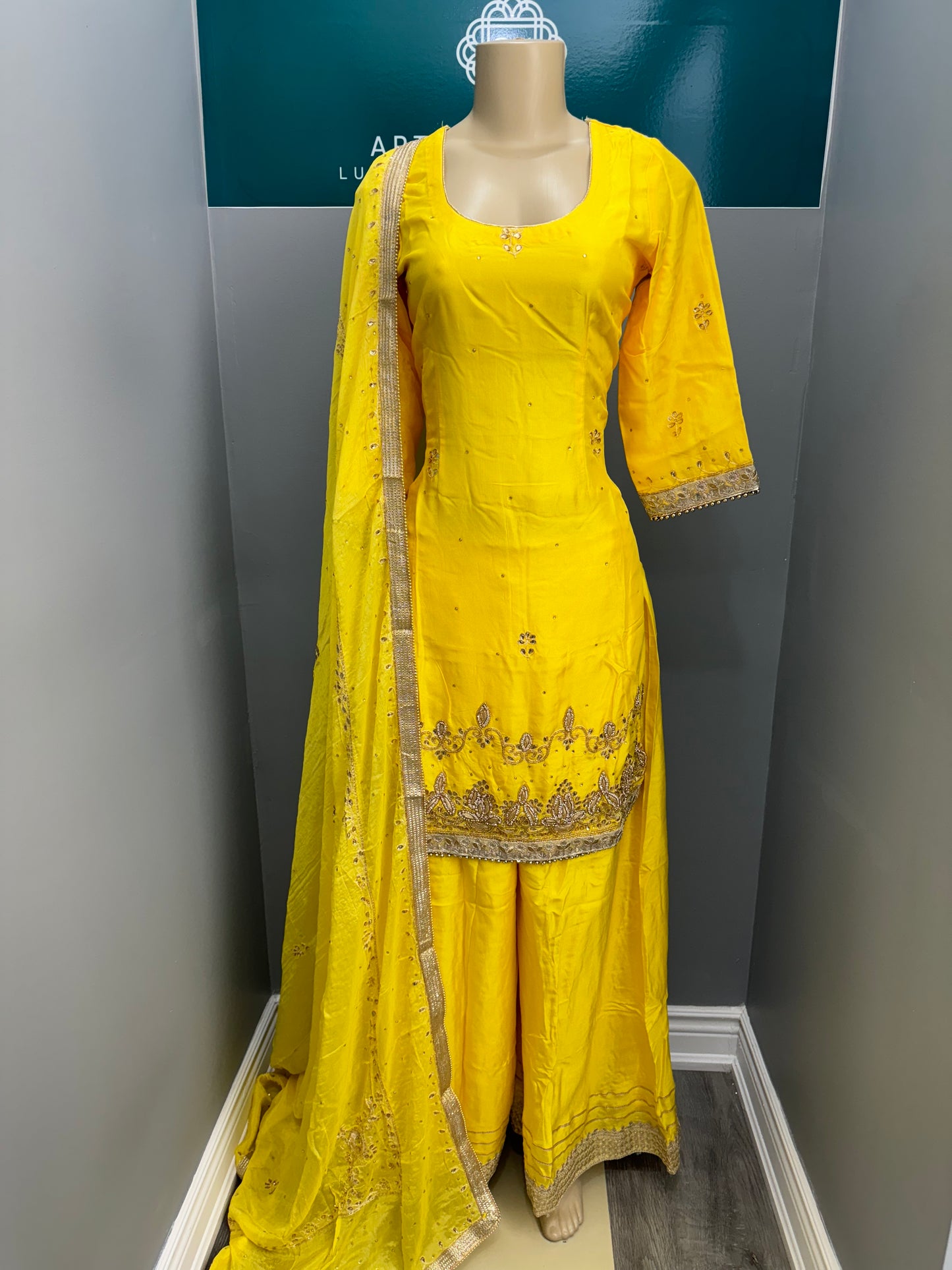 Handwork Sharara Suit- Yellow