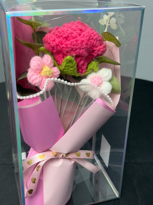 Crochet Roses Bouquets Wrapped Pink