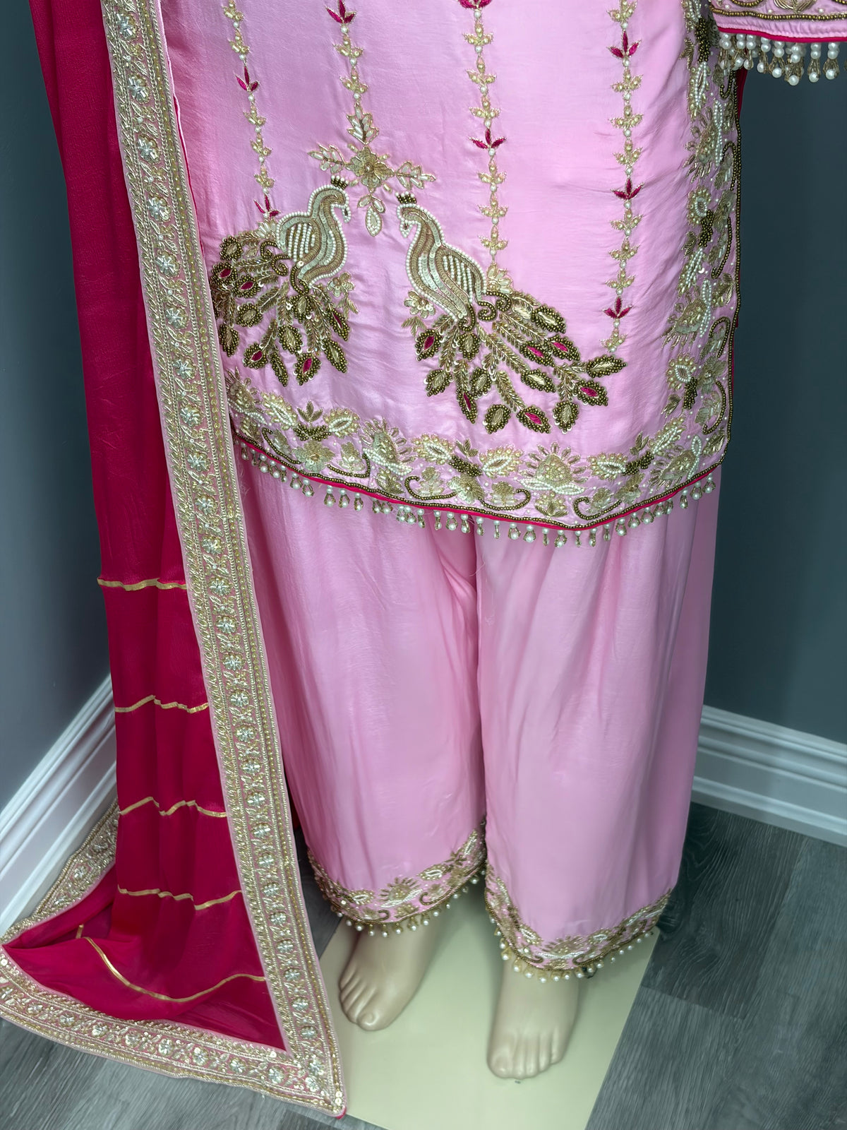 Pure Crepe Pink Morni Handwork Plazo Suit AK