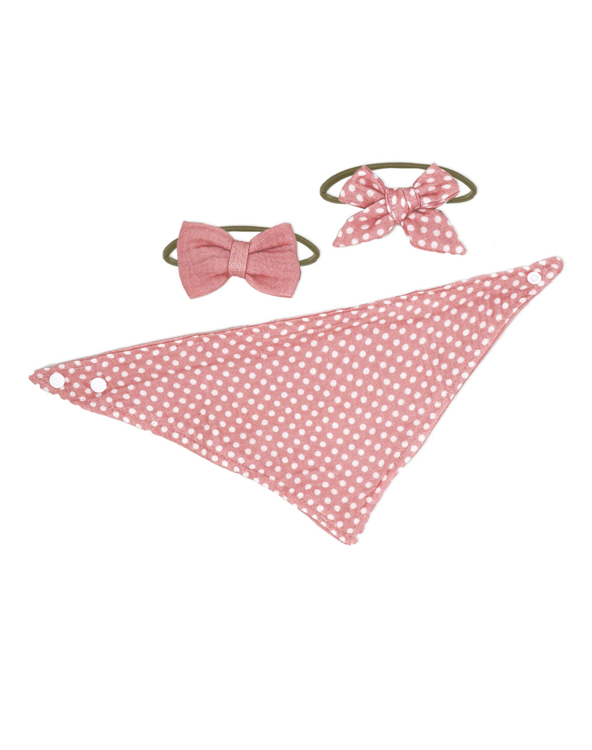 3 pc Bib and Headbands - Pink Dots