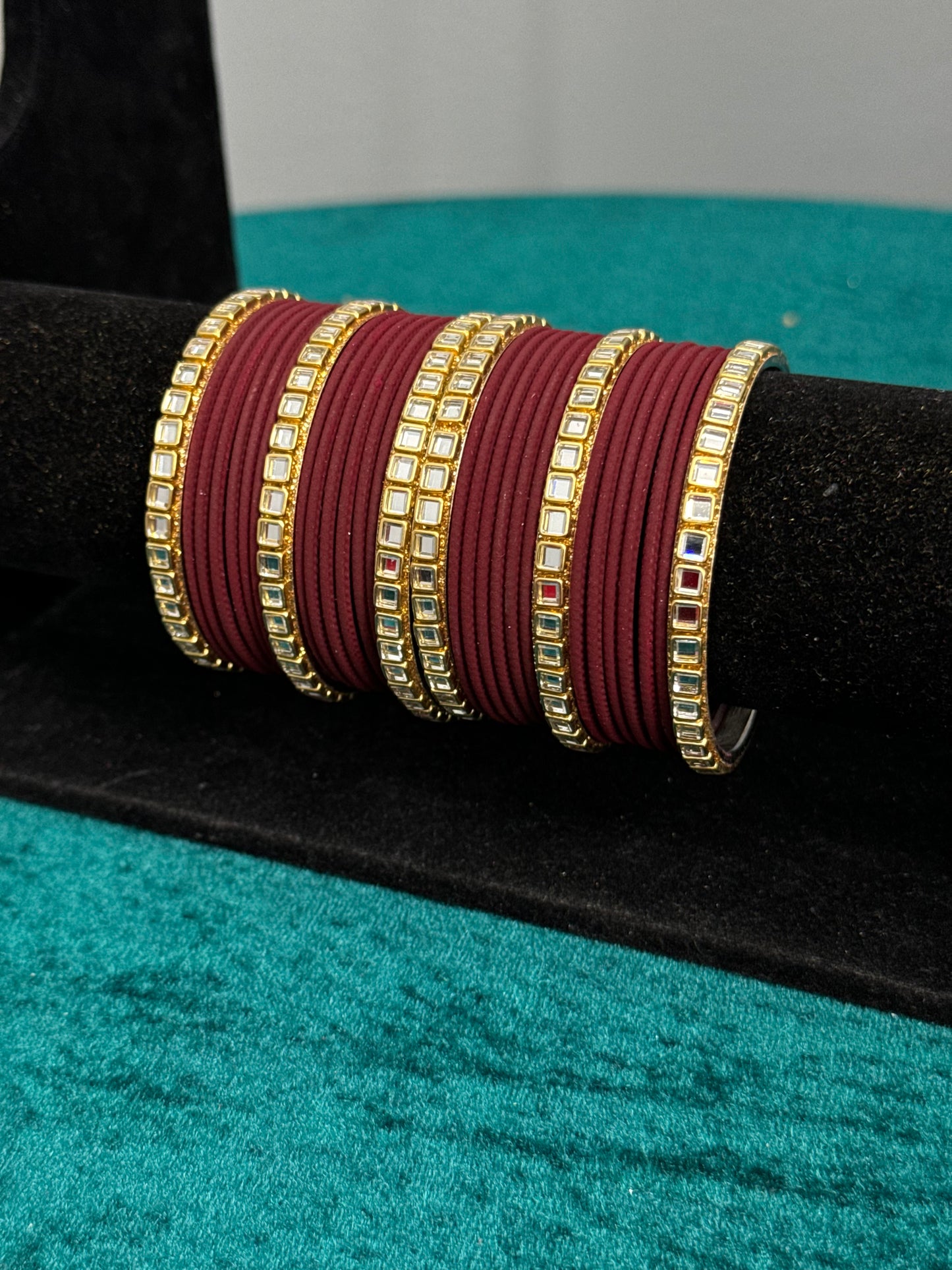 Maroon Mirror Work Bangles