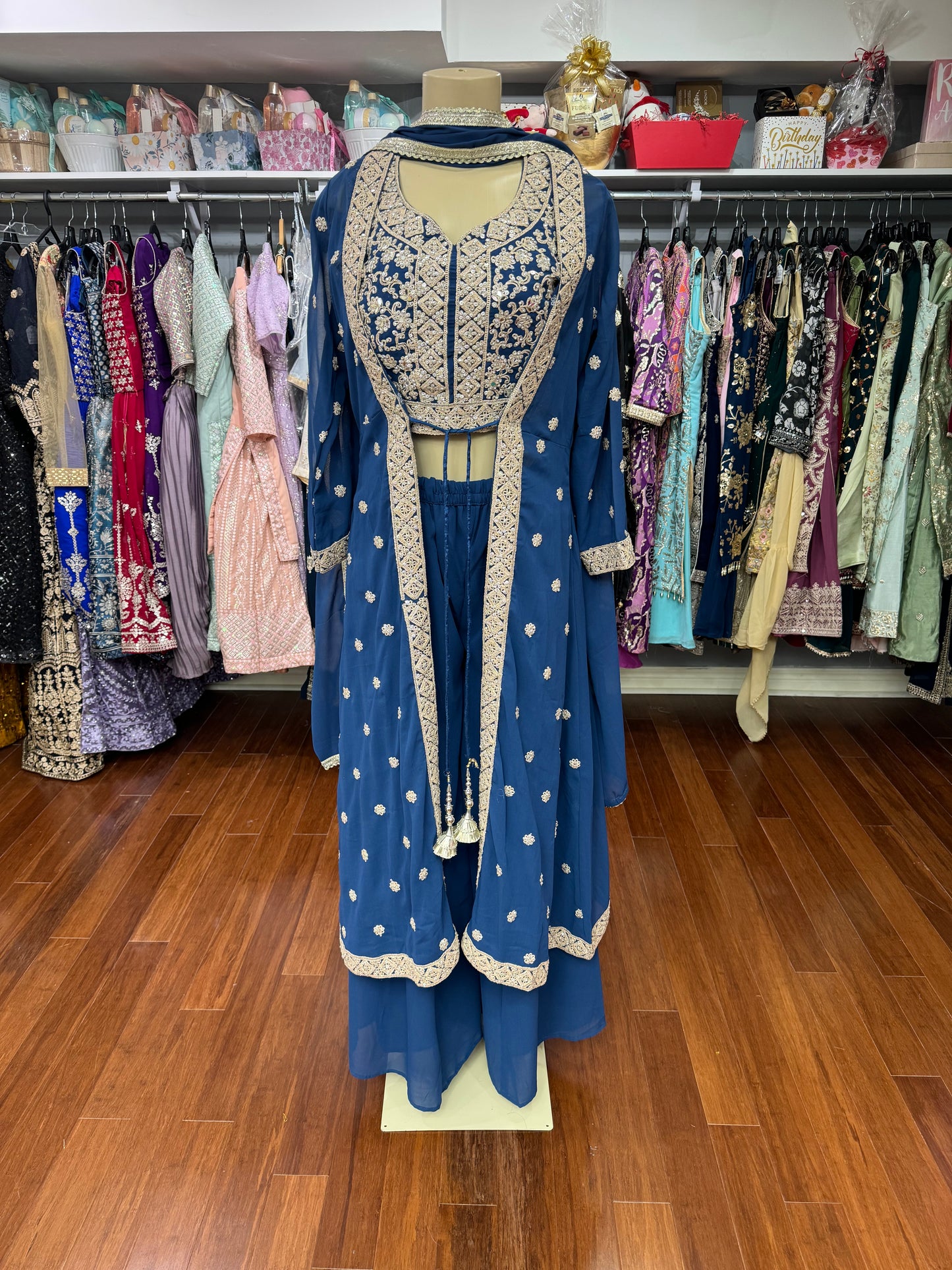 Cape Style Blue Sharara Suit