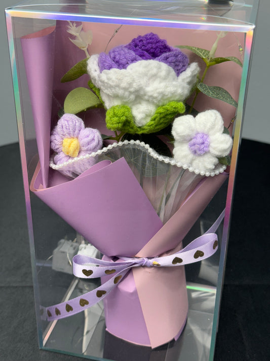 Crochet Roses Bouquets Wrapped Purple
