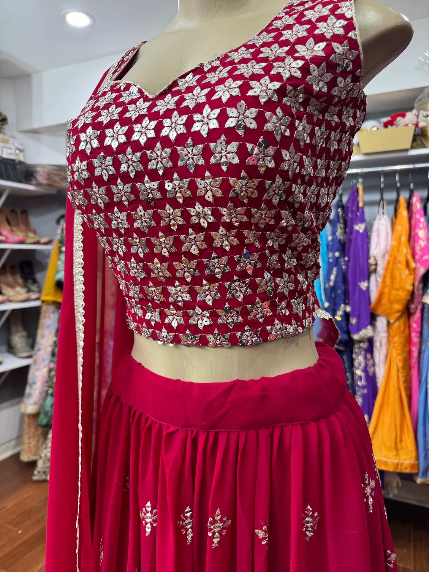 Red Sequence Work Lehenga