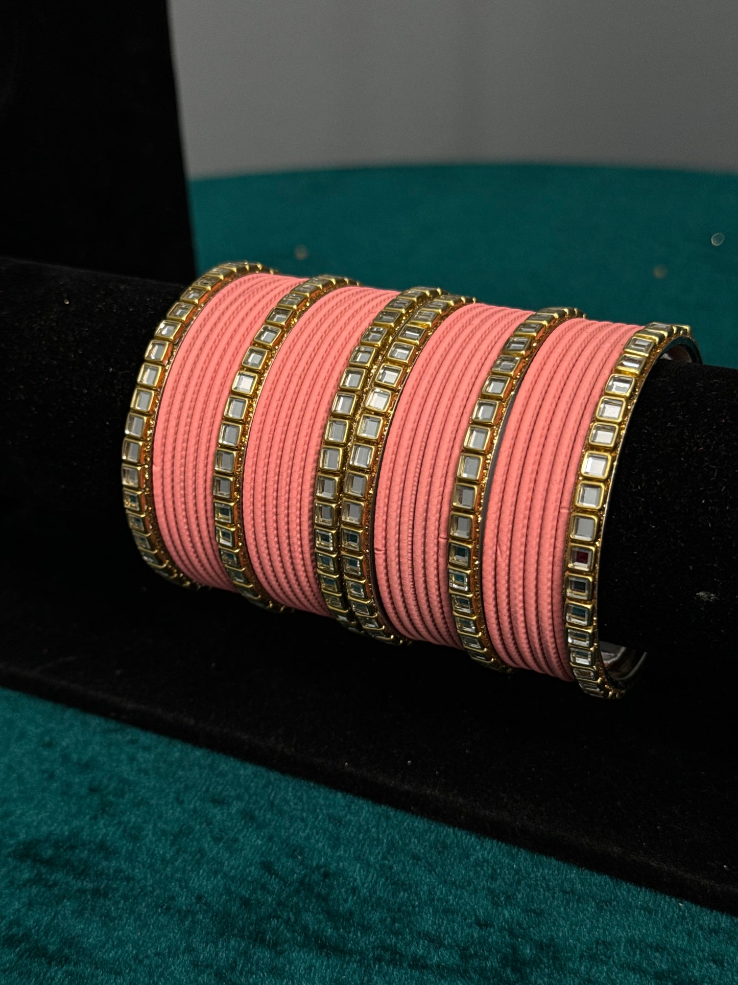 Peach Mirror Work Bangles