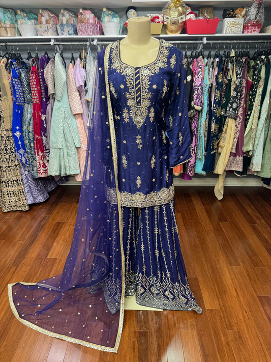Handwork Pure Navy Sharara Suit