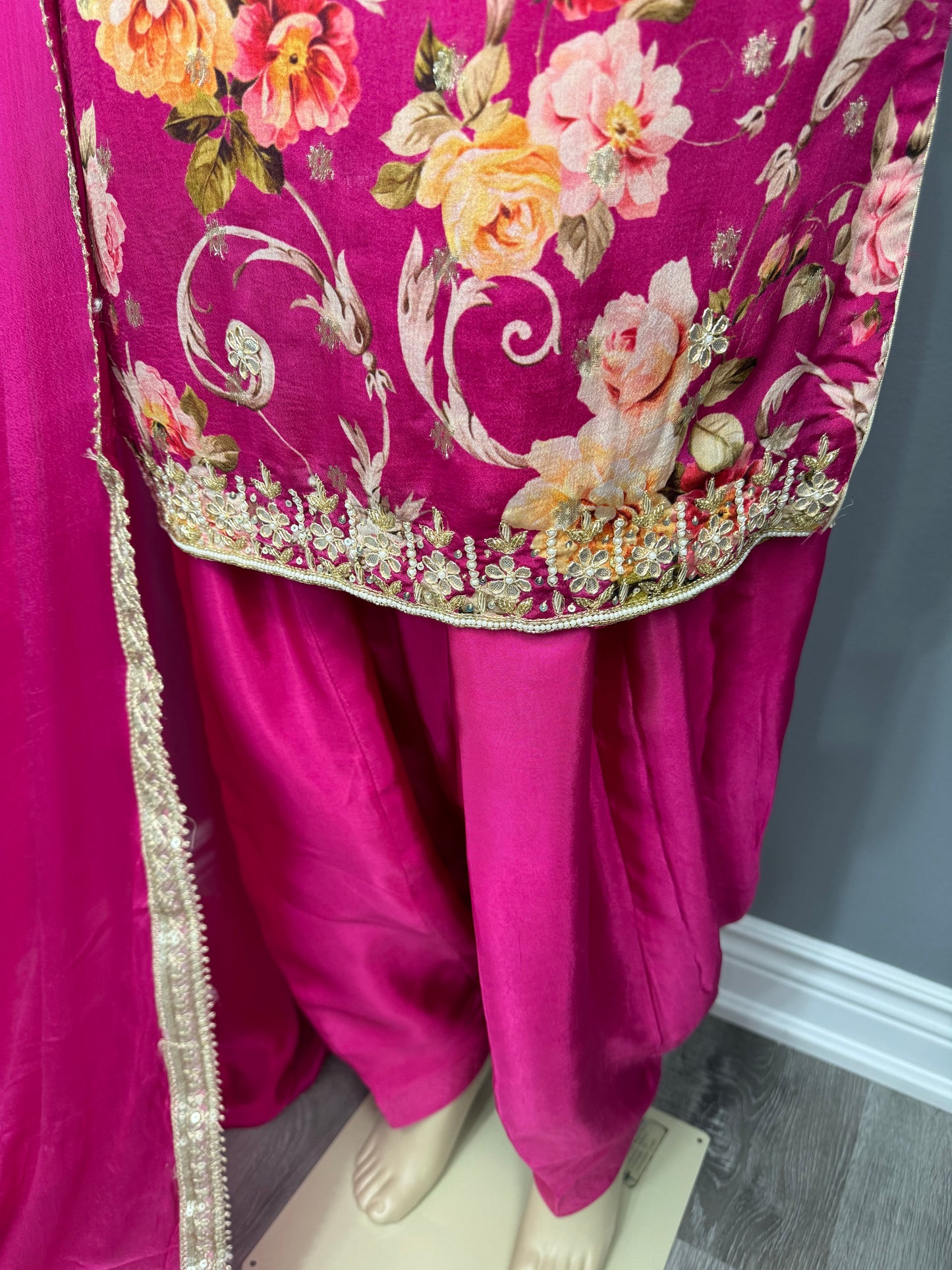 Nimrat Printed Handwork Salwar Suit Hot Pink