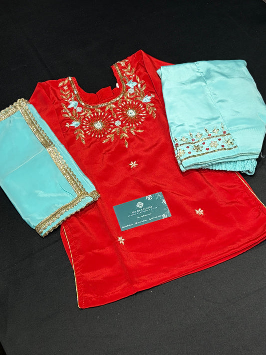 Red Kid’s Handwork Salwar Suit