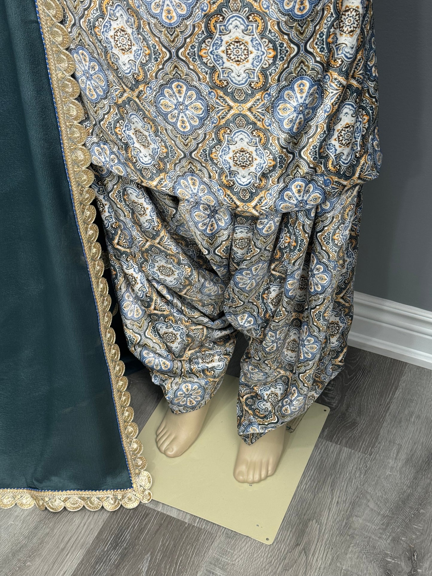 Printed Velvet Salwar Suit- Blue Grey