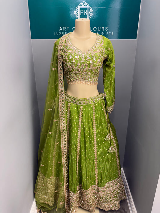 Green Beaded Banarsi Lehenga- AK3941-67326