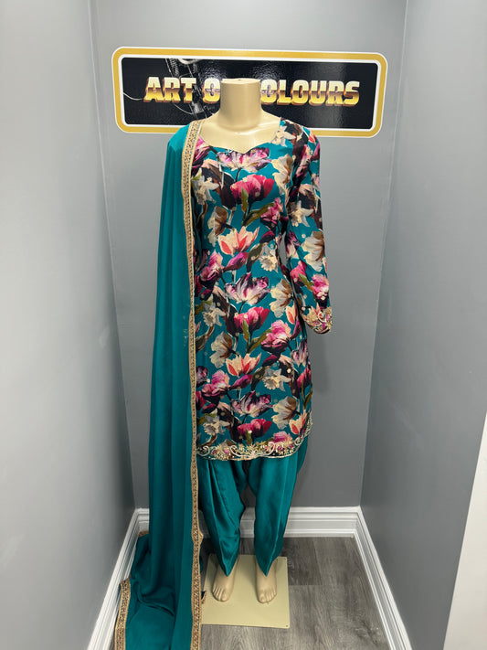 Sonam Printed Handwork Salwar Suit Blue