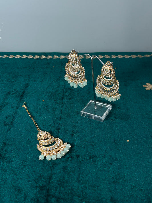 Mint Blue Arsh Earring Tikka Set