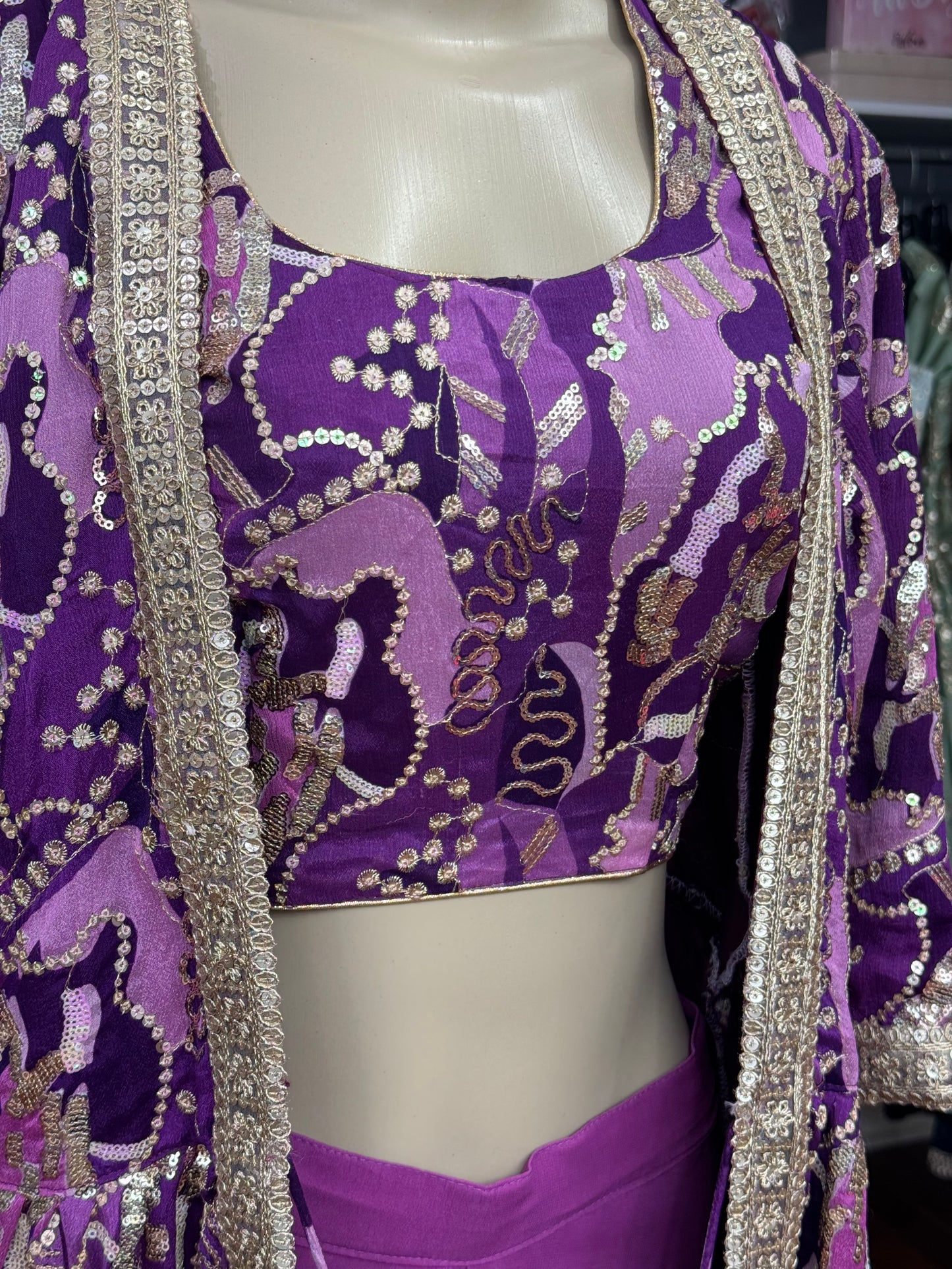 Sequence Work Cape Style Purple Sharara Suit
