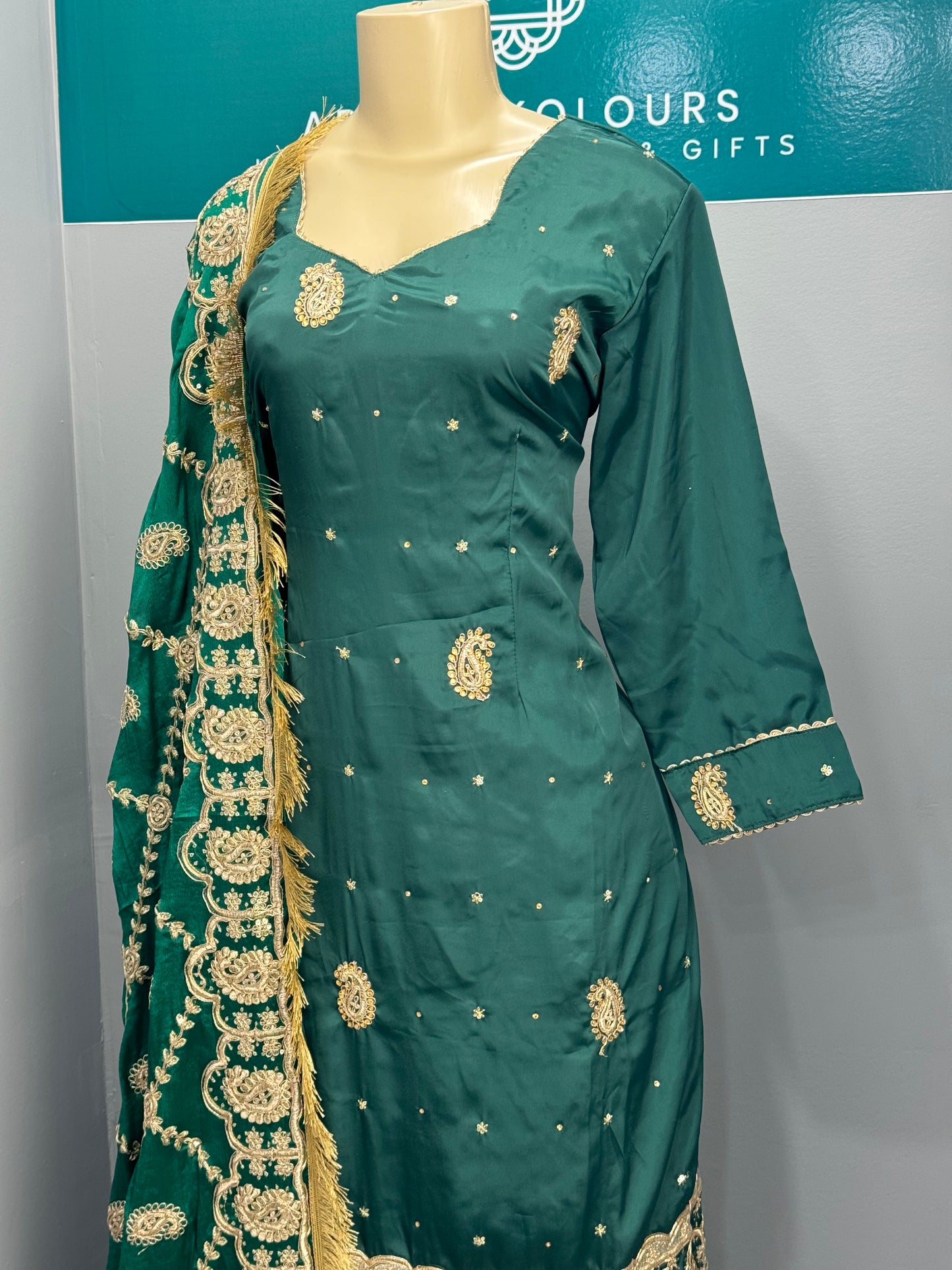 Green Farkabadi Sharara Suit- V2