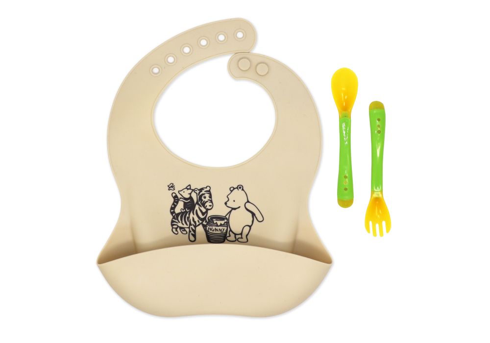 Feeding Bib + Spoon & Fork Pooh and Friend Set