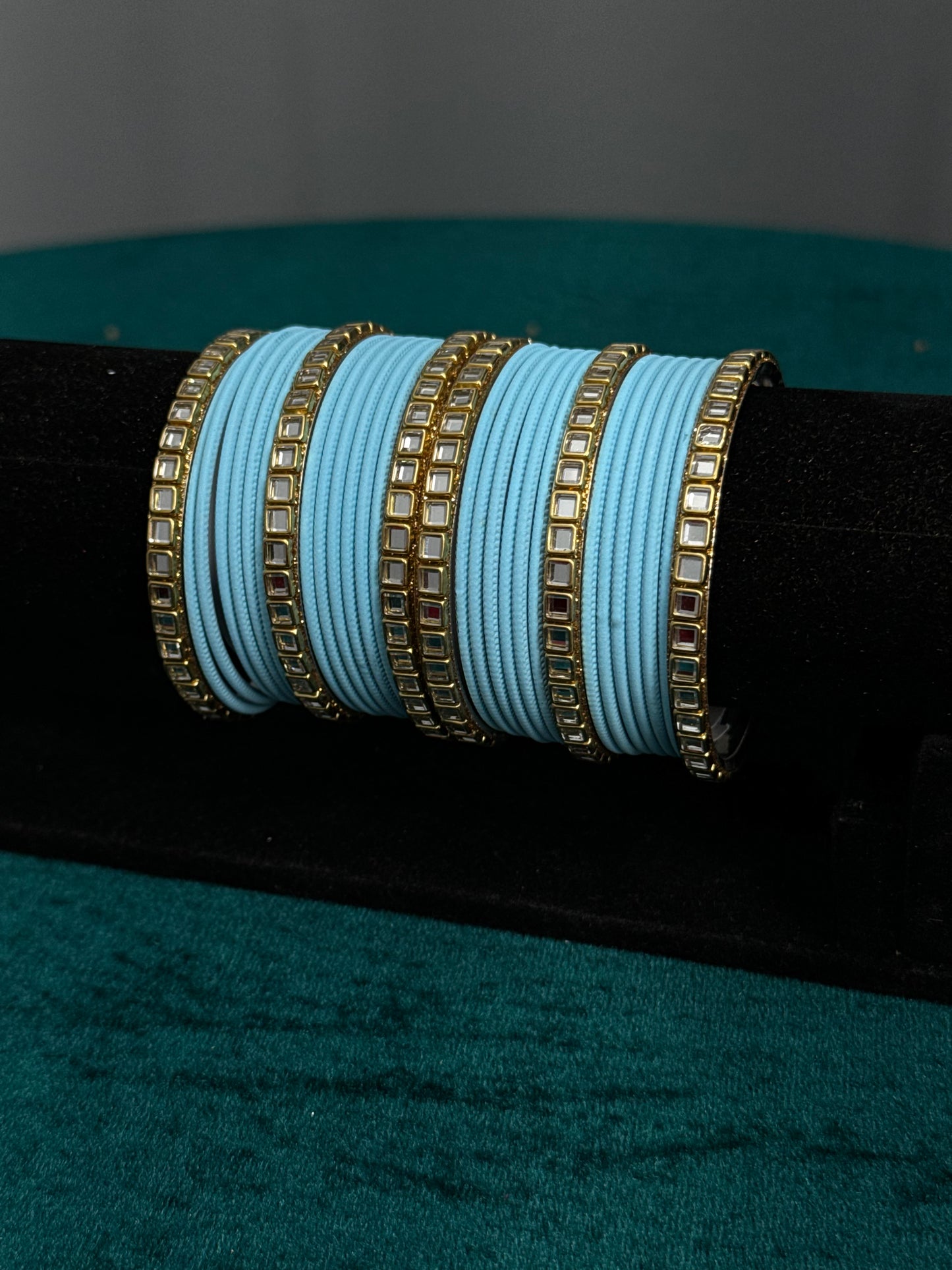 Light Blue Mirror Work Bangles