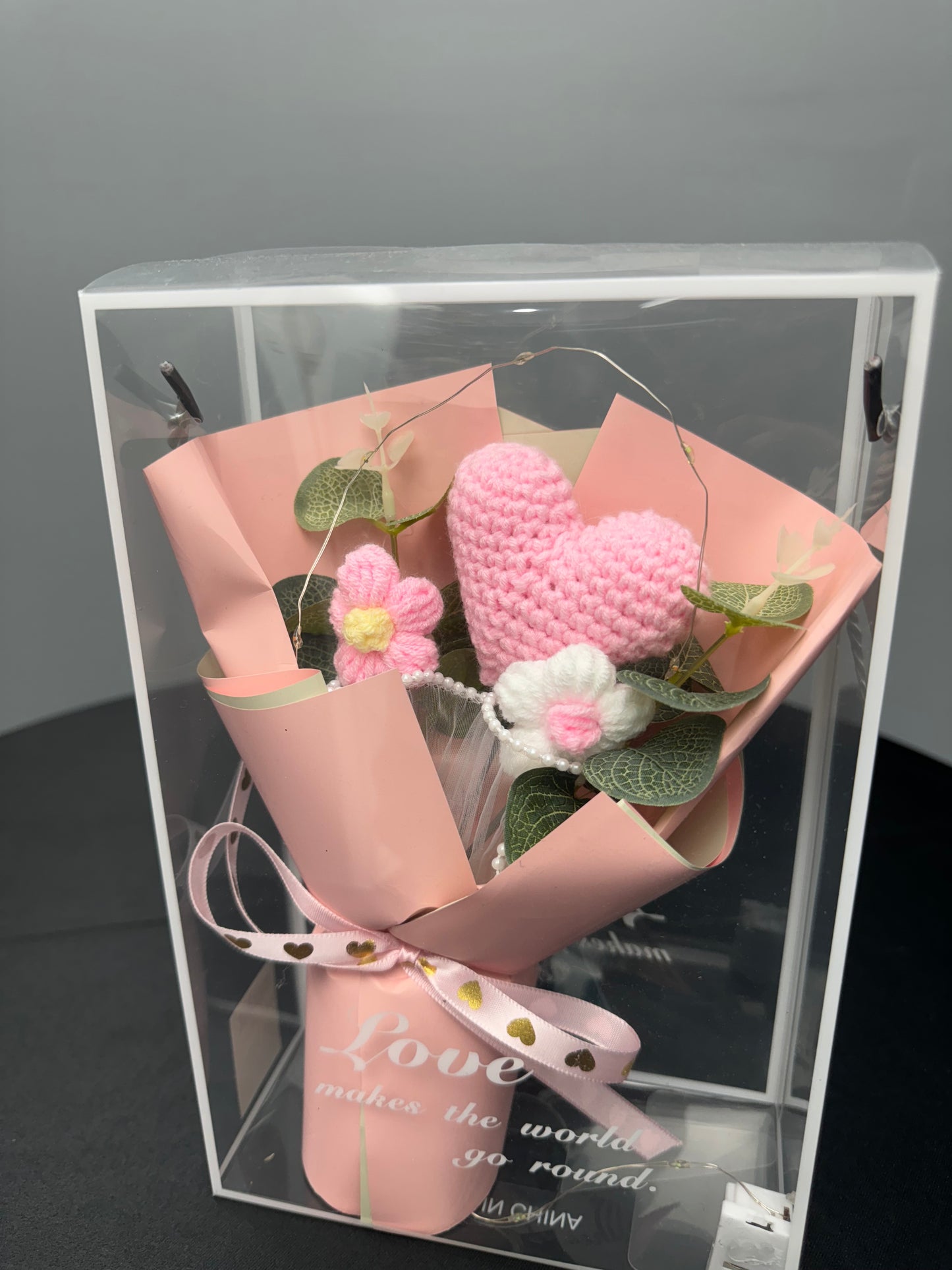 Heart Shaped Crochet Flower Bouquets Light Pink