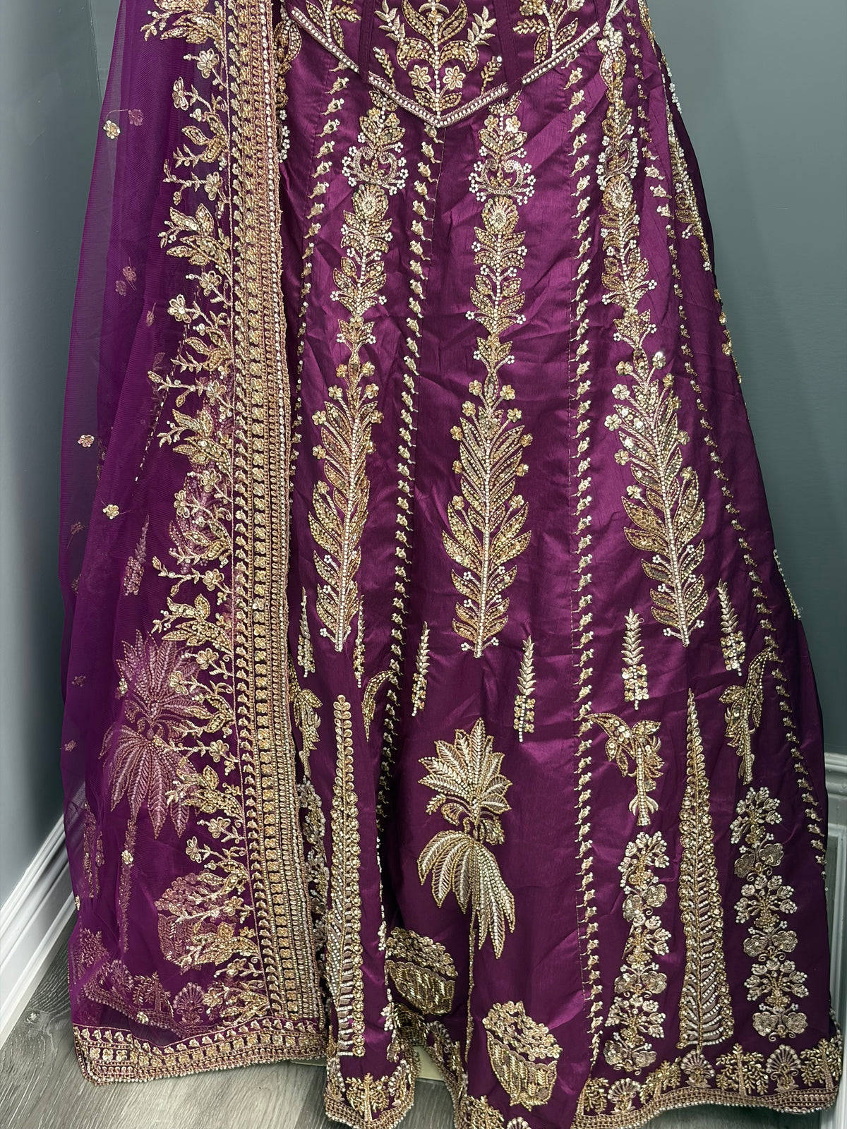 Heavy Beaded Wine Corset Lehenga- AK6974-1726