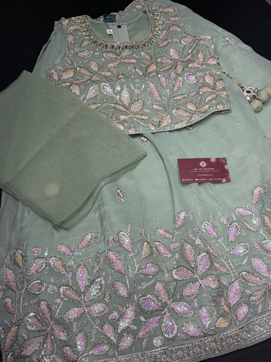 Sage Green Blossom Lehenga