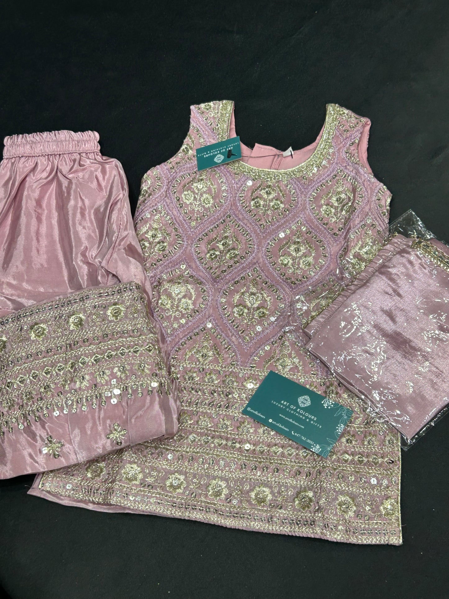 Pink Embroidery Kids Gharara Suit