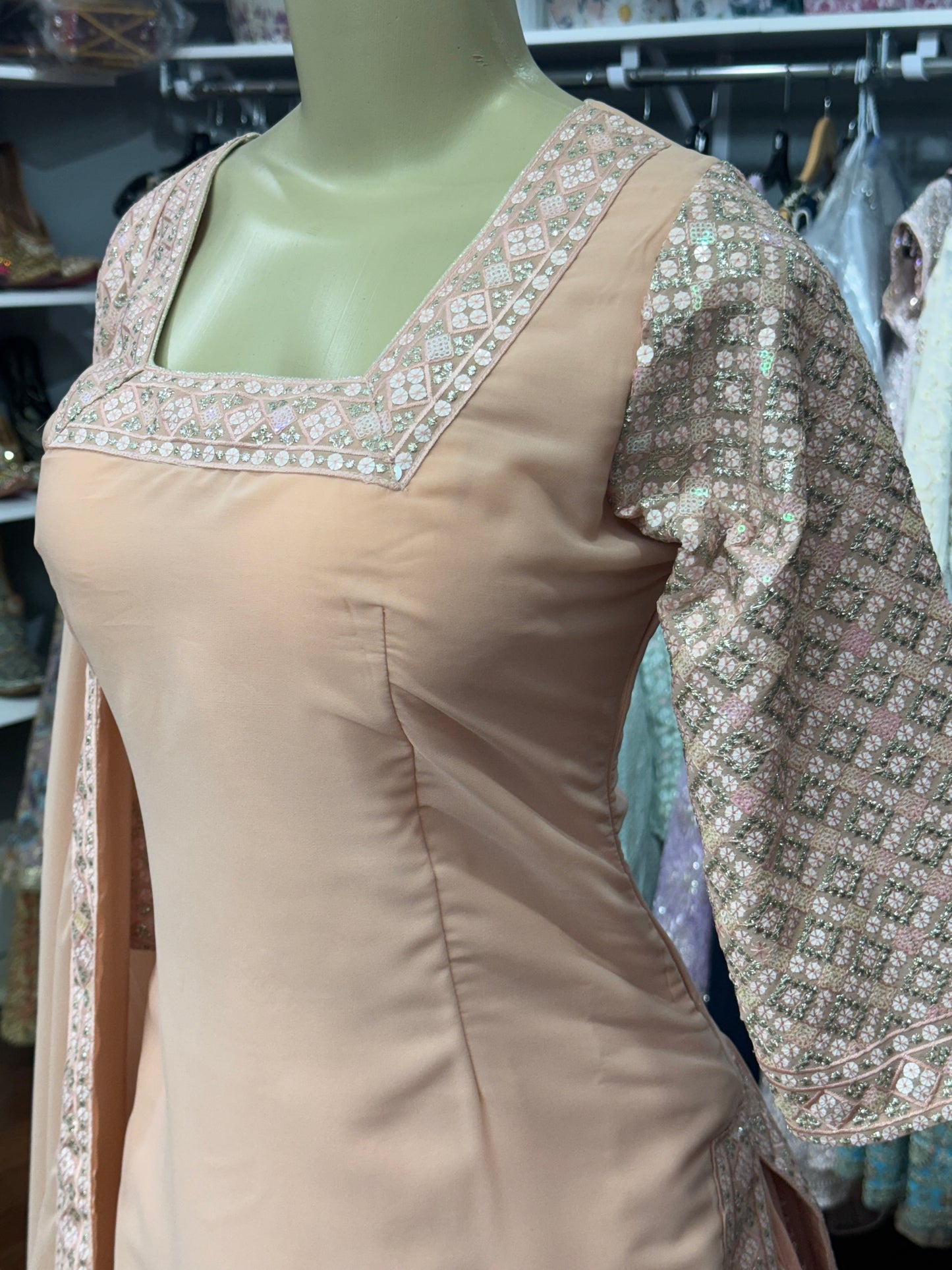 Sequence Work Long Top Lehenga Peach