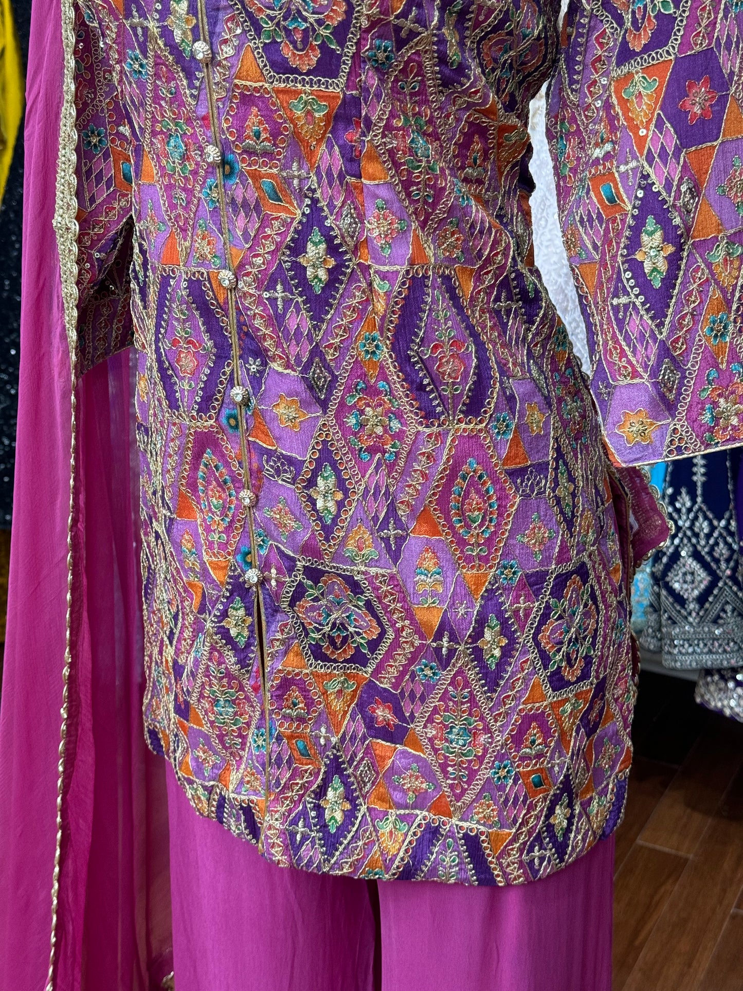 Jacket Style Purple Plazo Suit