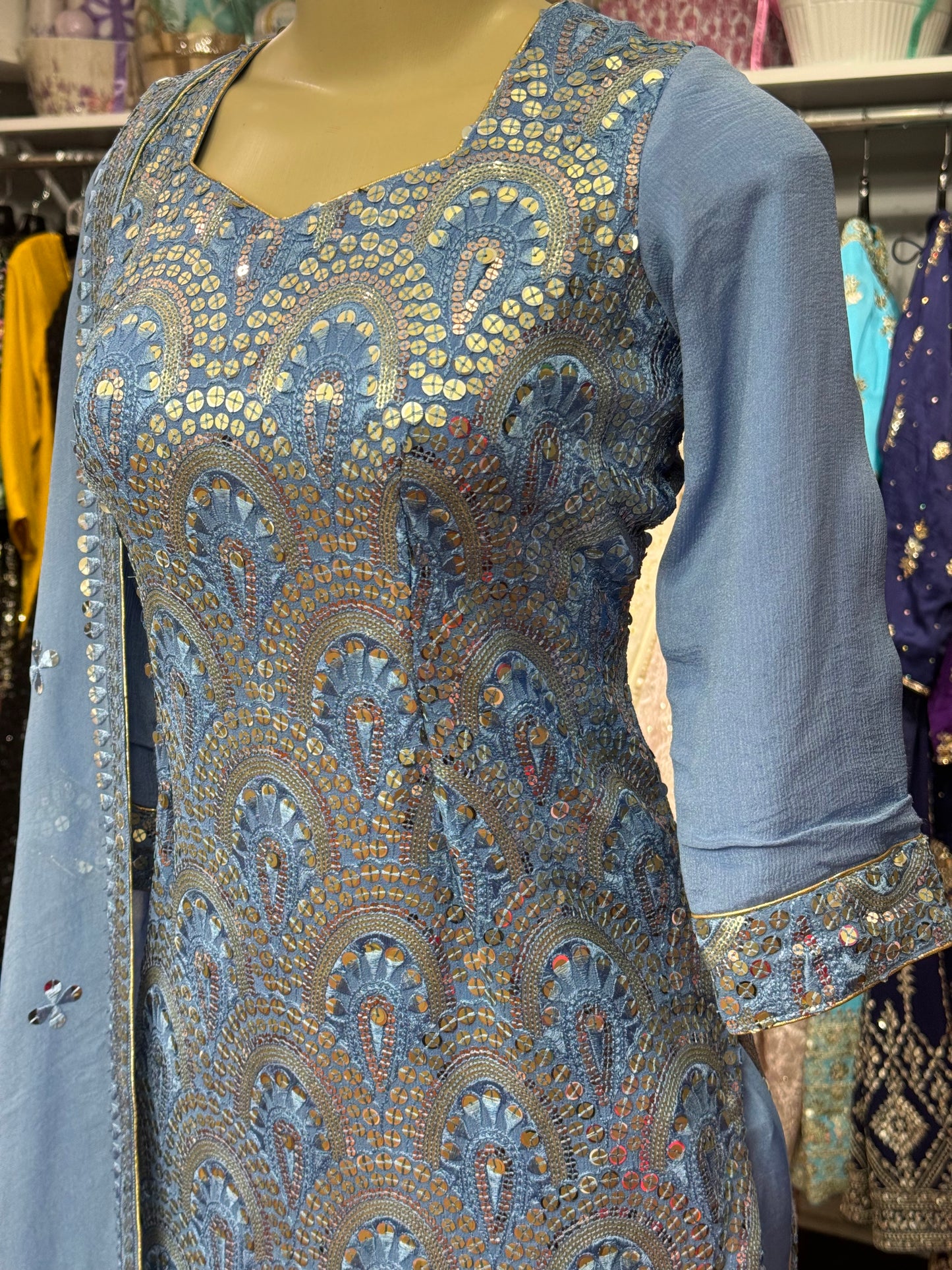 Sequence Work Ice Blue Gharara Suit