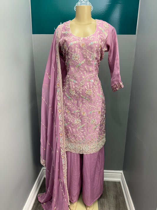 Embroidery Sharara Suit- Purple