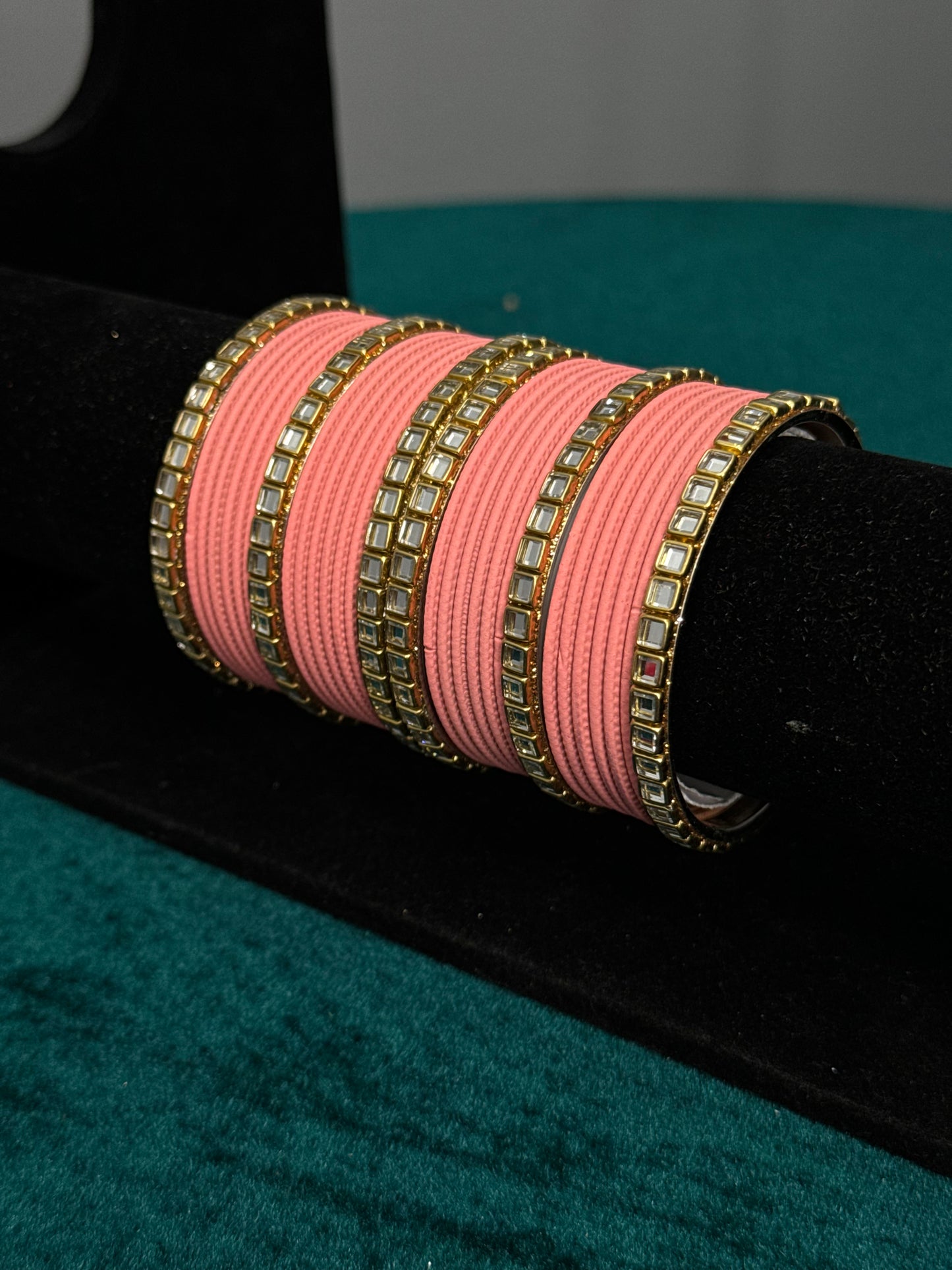 Peach Mirror Work Bangles