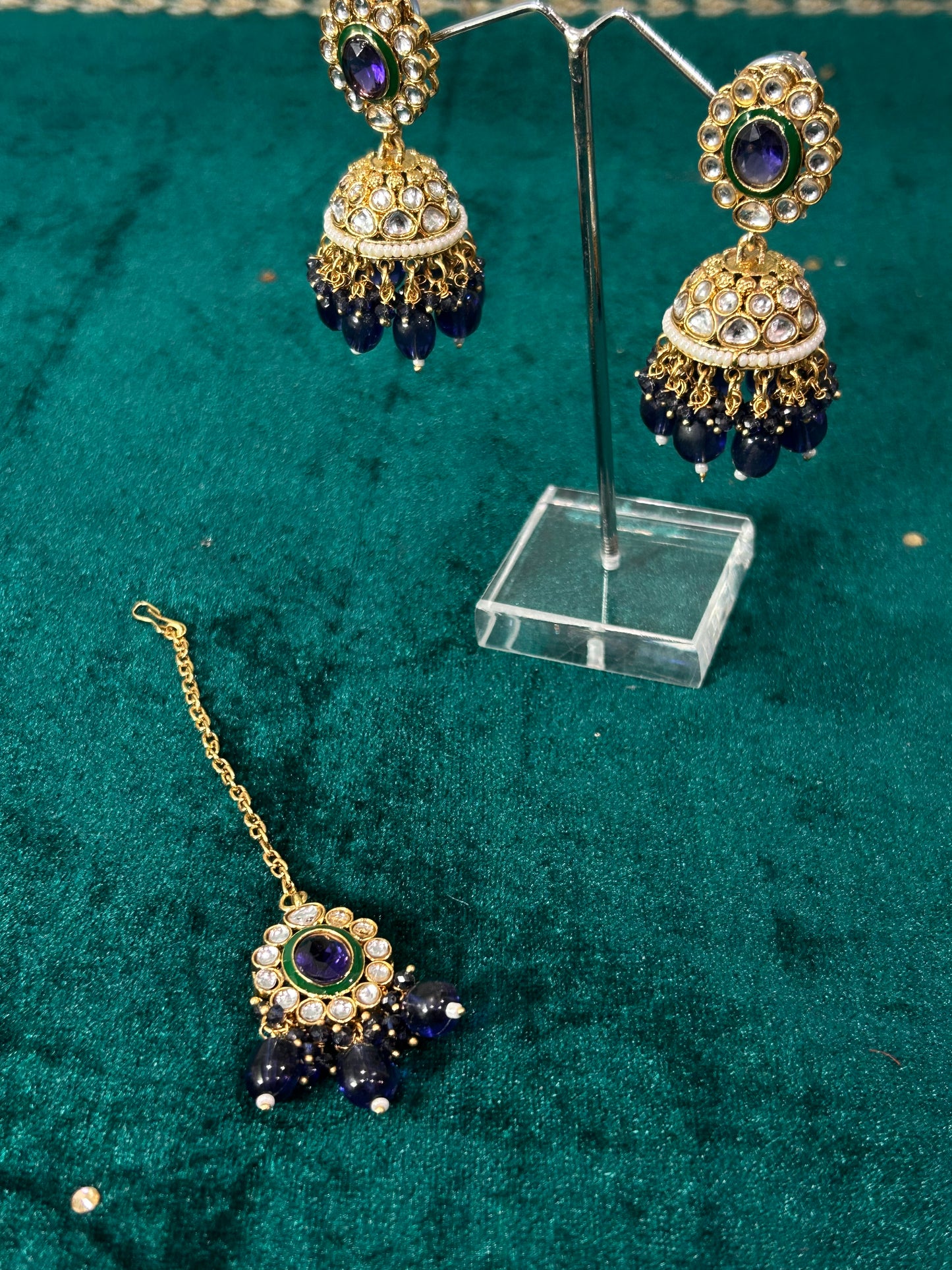 Blue Haari Earrings Tikka Set