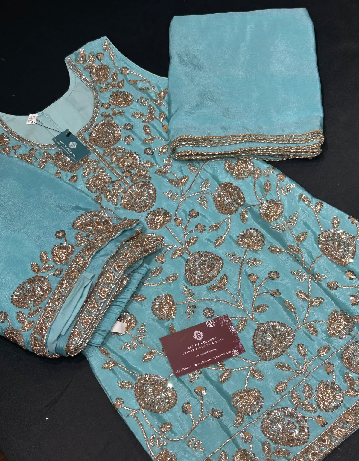 Blue Beadwork Kid’s Sharara Suit