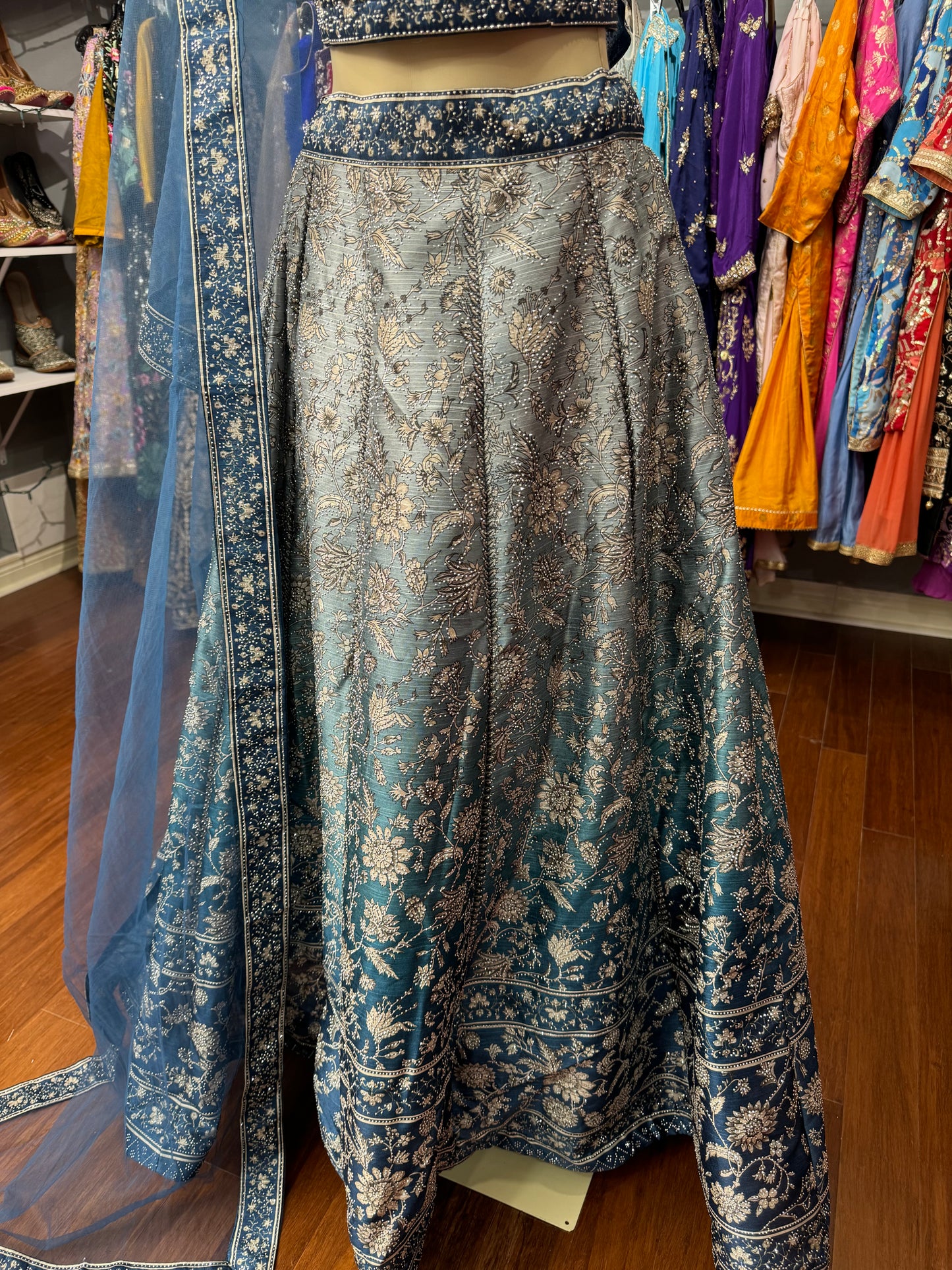 Double Shade Floral Print Lehenga