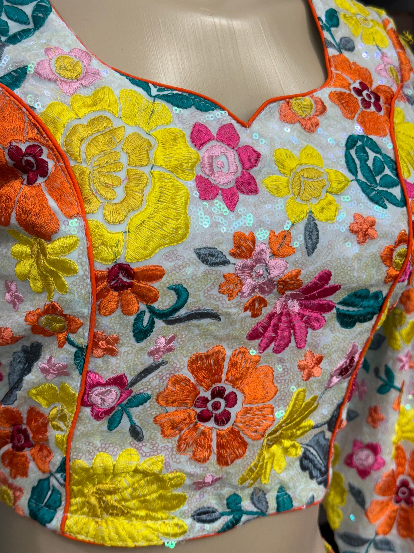 Thread Work Short Top Mint Sharara Suit