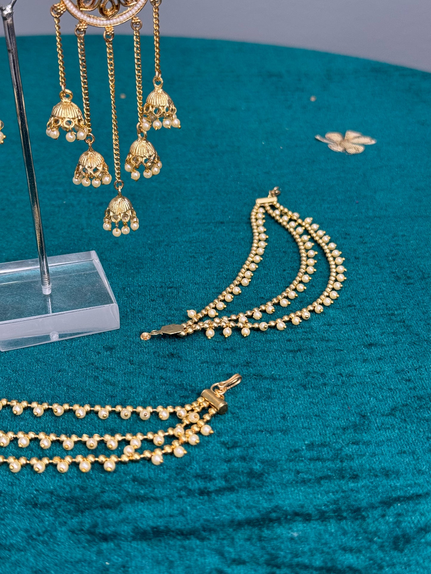 Gold Trinity Elegance Jhumka Earrings