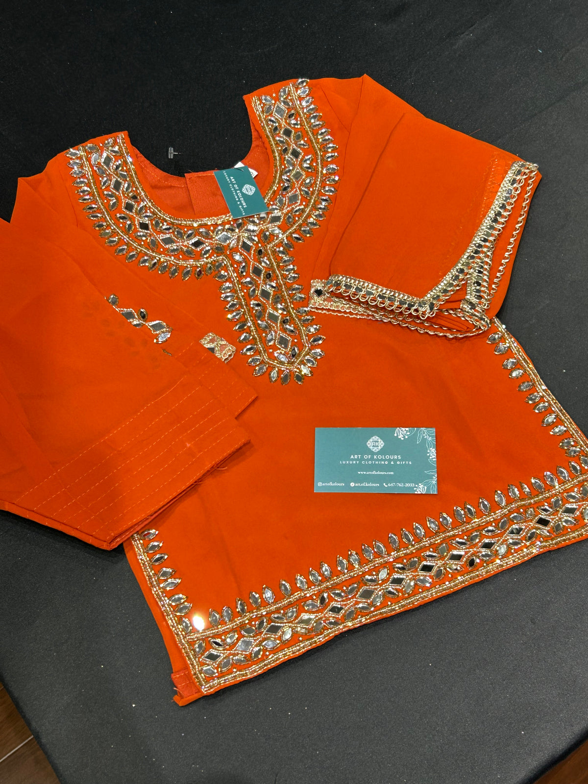 Kids Orange Mirror Work Salwar Suit (Size 20~34)