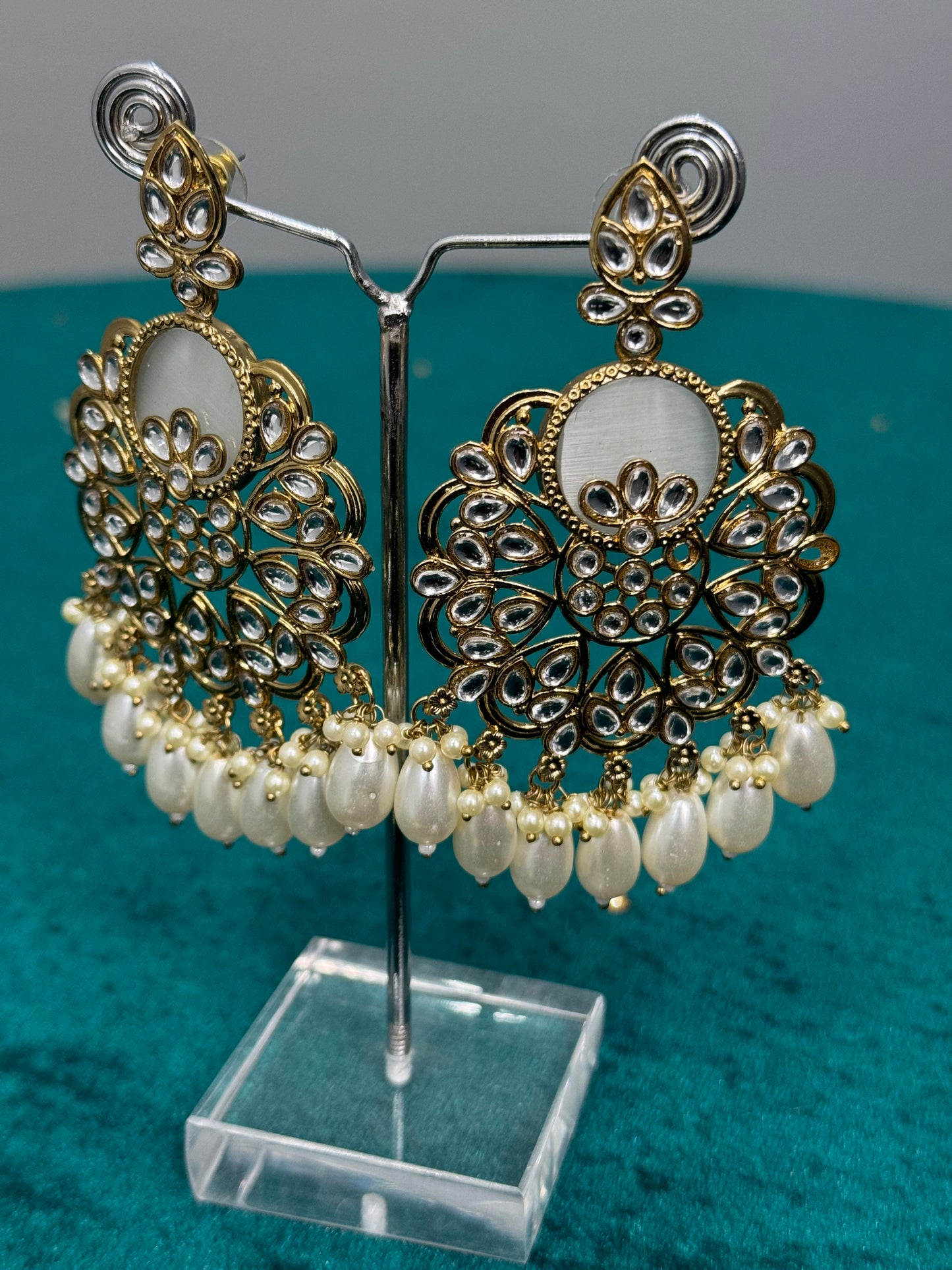 Ethereal Kundan Pearl Crescent Drops