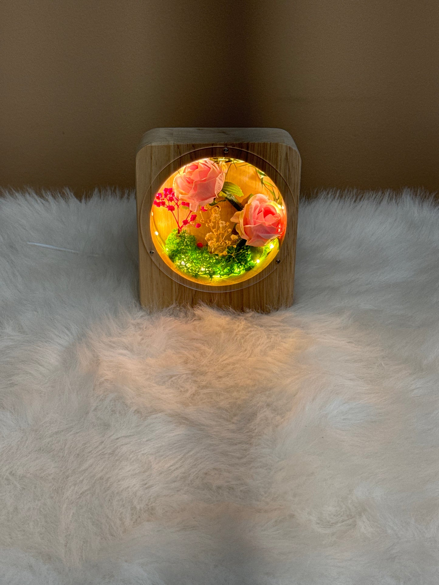 Wooden Flower Lamp Pink V2