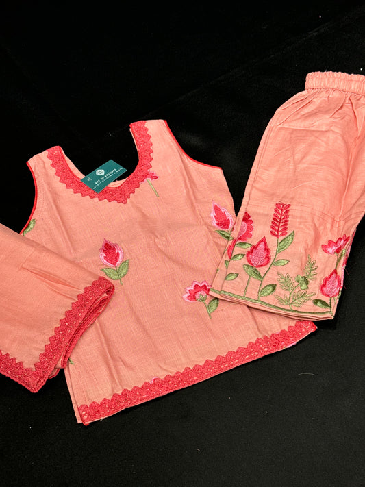 Choti Butti Cotton Babies Pant Suit- Peach