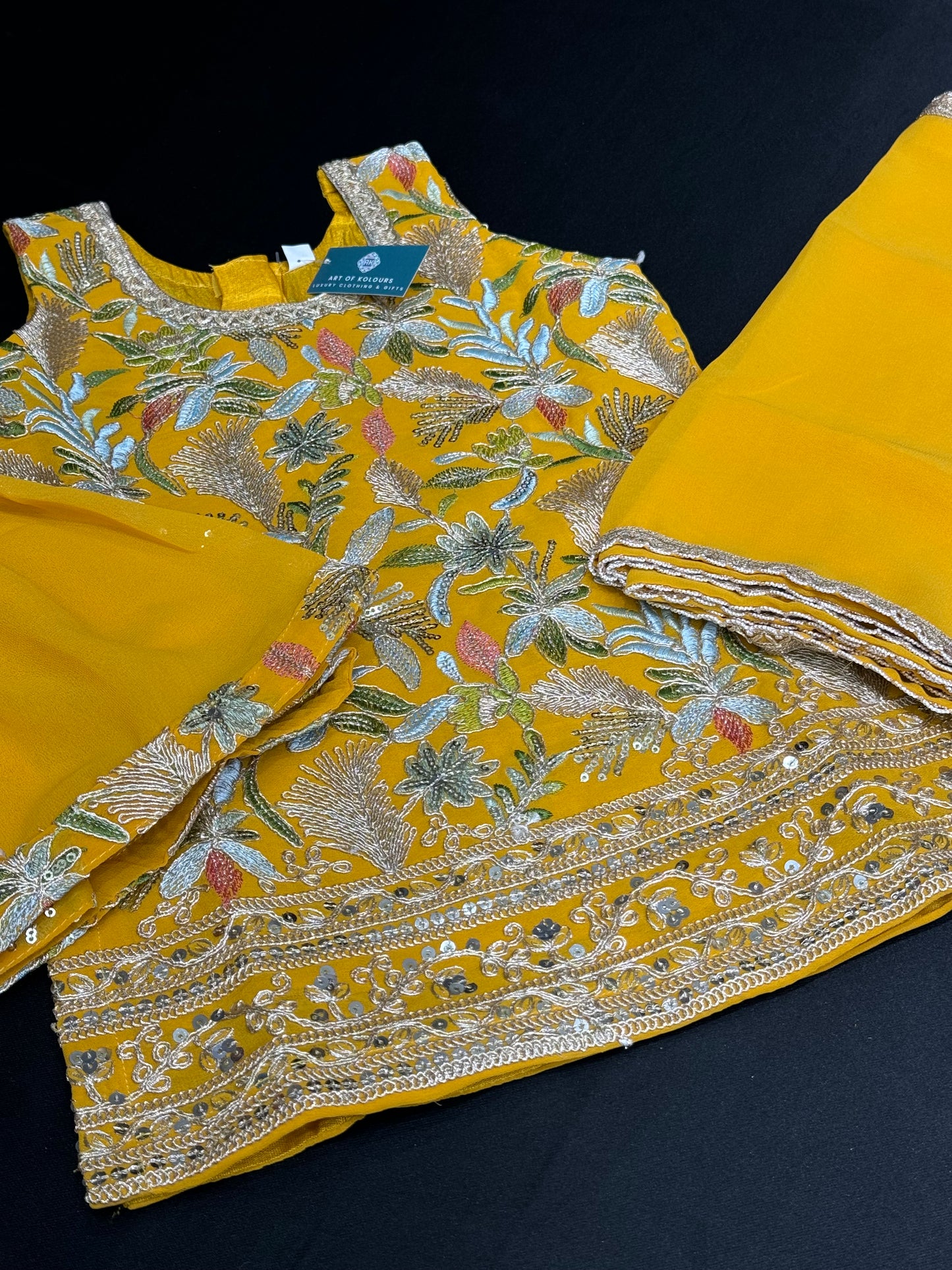 Tanreet Kids Gharara Suit- Yellow