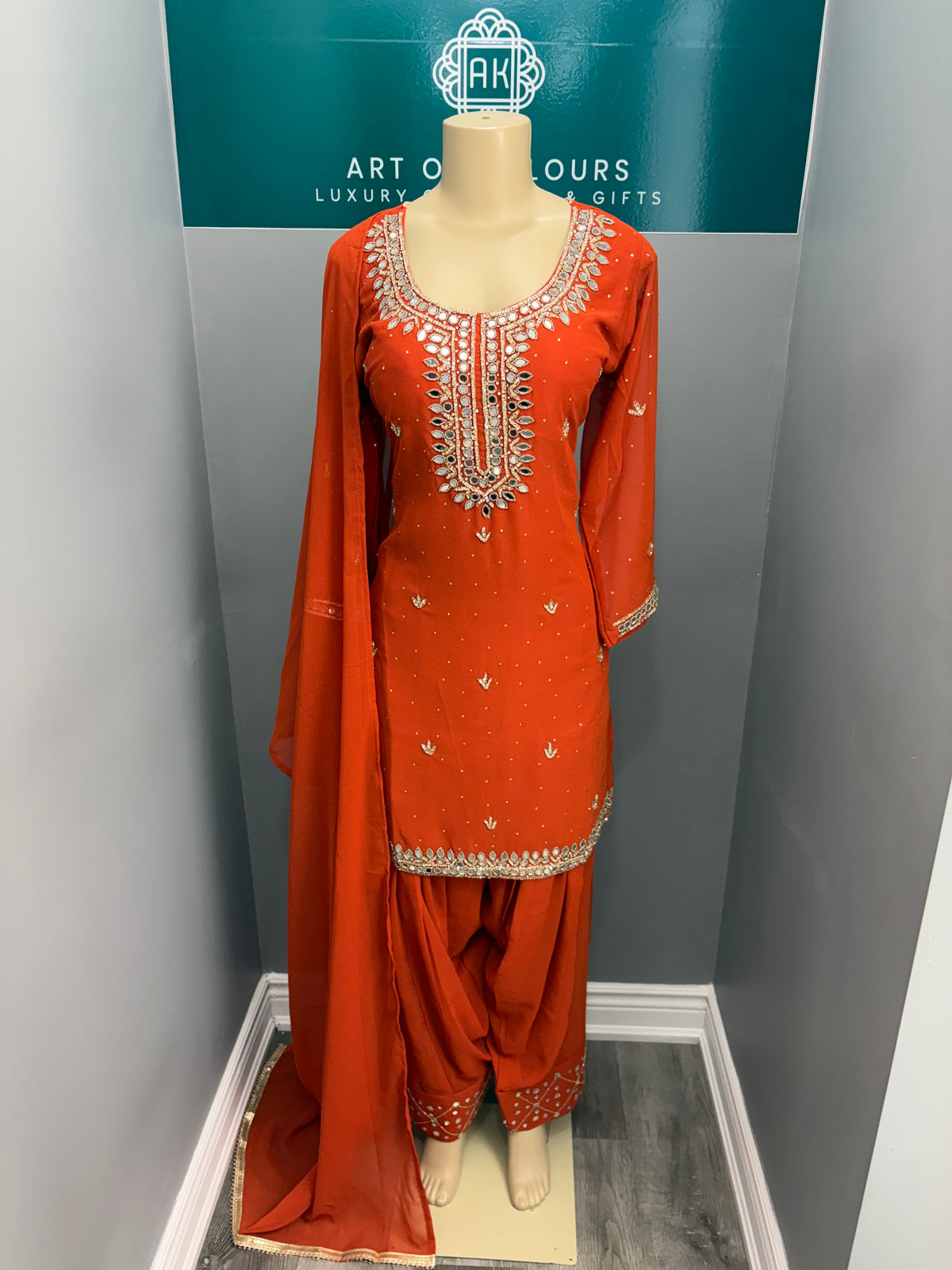 Rust Mirror Work Farshi Salwar Suit AK7576-1226